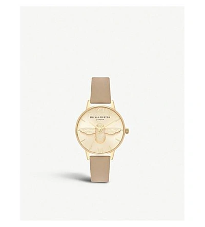 Olivia Burton Ob16am150 Midi 3d Bee Gold-plated And Leather Watch