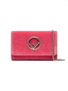 Fendi Pink Logo Velvet Wallet On Chain In Pink & Purple