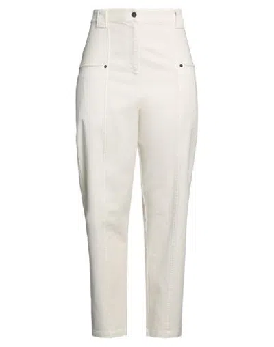 8pm Woman Denim Pants Off White Size M Cotton, Elastane