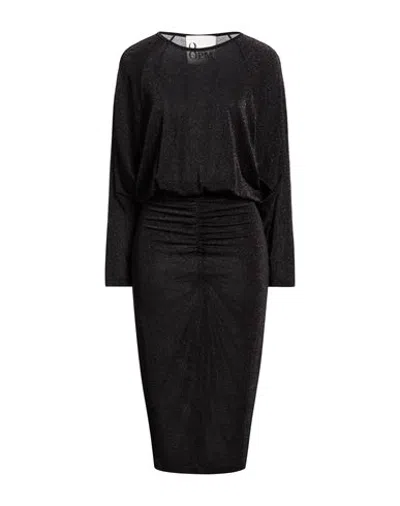 8pm Woman Midi Dress Black Size M Viscose, Polyamide, Metallic Polyester, Elastane