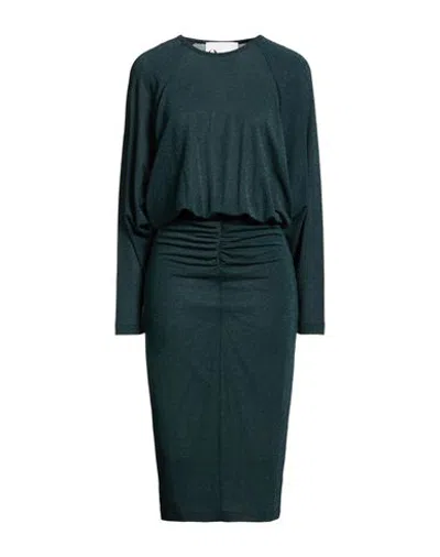 8pm Woman Midi Dress Dark Green Size M Viscose, Polyamide, Metallic Polyester, Elastane