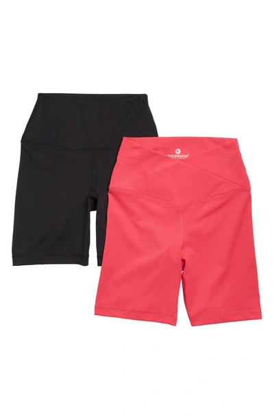 90 Degree By Reflex 2-pack Lux Crossover High Waist Bike Shorts In Bright Rose/ Black