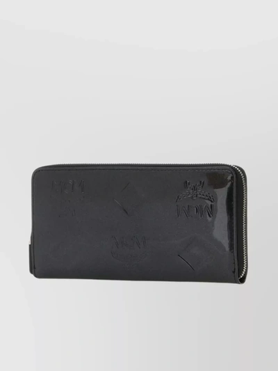 Mcm Detachable Strap Patent Leather Wallet In Black
