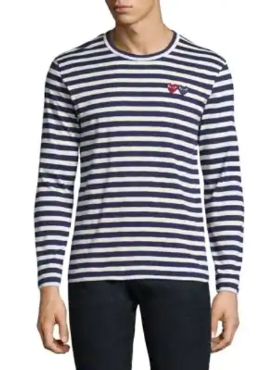 Comme Des Garçons Play Two Hearts Cotton Tee In Navy