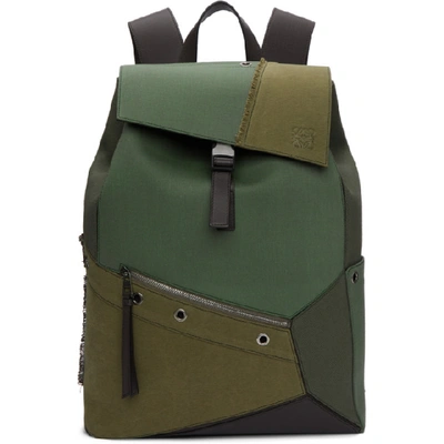 Loewe Puzzle Army Green Canvas Backpack In Khaki