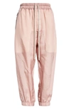 Rick Owens Crop Leather Joggers In Dusty Pink