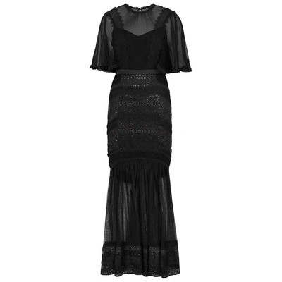 Three Floor Villainess Embellished Point D'esprit Gown In Black