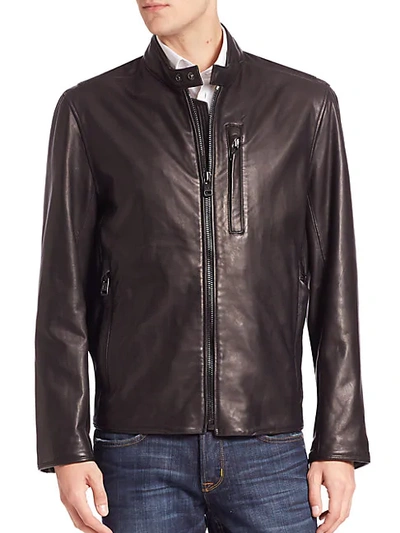 Andrew Marc Leather Moto Jacket In Jet Black