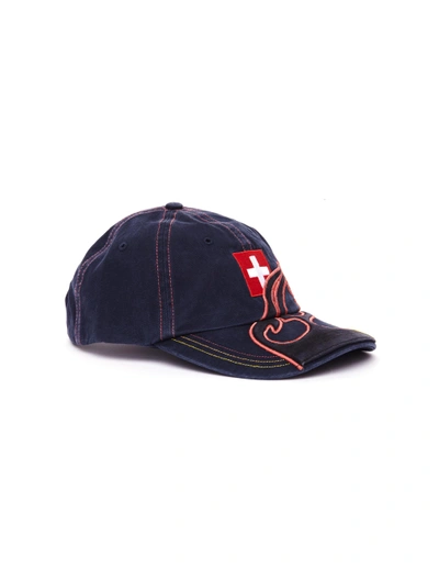 Vetements Embroidered Cotton Cap Swiss In Navy Blue