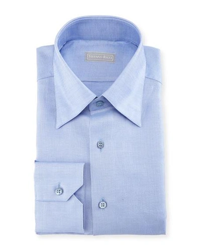 Stefano Ricci Melange Solid Cotton/linen Dress Shirt In Blue