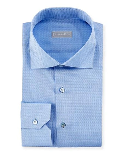 Stefano Ricci Tonal Pattern Cotton Dress Shirt In Blue