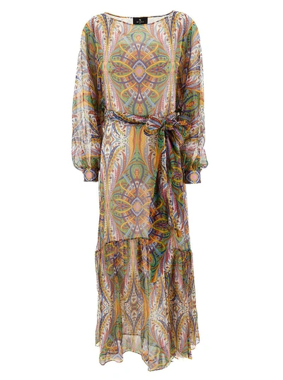 Etro Flounced Waist-emphasizing Maxi Dress In Multicolour