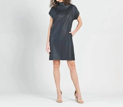 Clara Sunwoo Liquid Leather Cap Sleeve High Neck Dress W/pockets In Black
