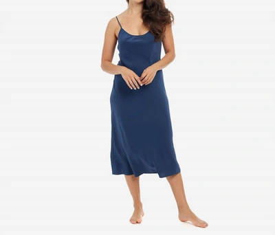 The Sleep Code Washable Silk Midi Slip Dress In Navy In Blue