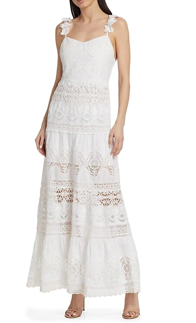 Alice And Olivia Alora Embroidered Sweetheart Neckline Midi Dress In White