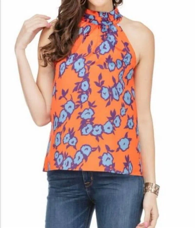 Jade Gathered Neck Halter Top In Contrest Poppies In Multi