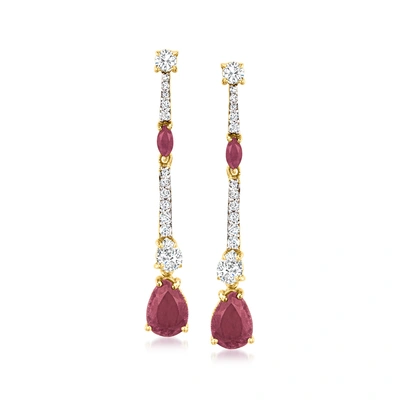 Ross-simons Ruby And . White Topaz Drop Earrings In 18kt Gold Over Sterling In Red