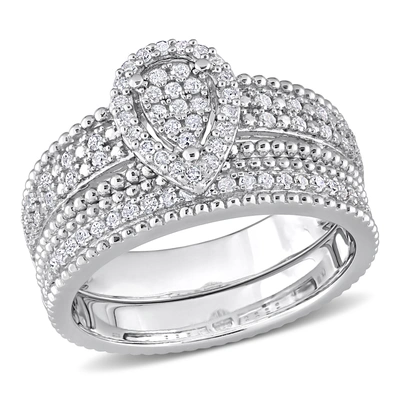 Mimi & Max 1/3ct Tdw Diamond Pear Shape Cluster Bridal Set In Sterling Silver In White