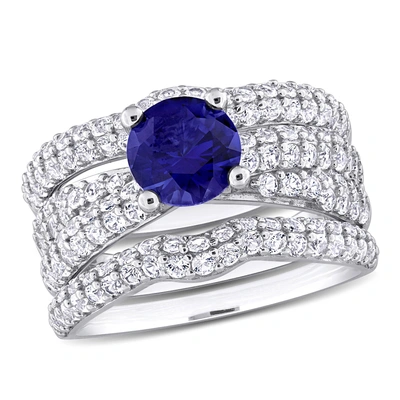 Mimi & Max 4 3/4ct Tgw Created Blue Sapphire And Created White Sapphire Bridal Ring Set In Sterling Silver