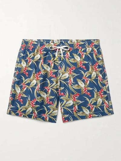 Hartford Men's Short Swimwear In Blue And Red Floral Print In Multi