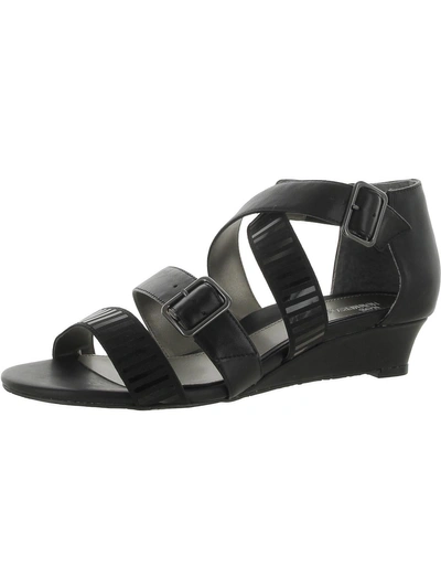 Ros Hommerson Voluptuous Womens Leather Criss-cross Wedge Sandals In Black