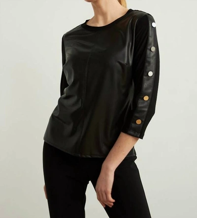 Joseph Ribkoff Faux Leather Long Sleeve Top In Black