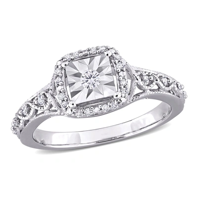 Mimi & Max 1/6ct Tdw Diamond Halo Vintage Style Ring In Sterling Silver In White