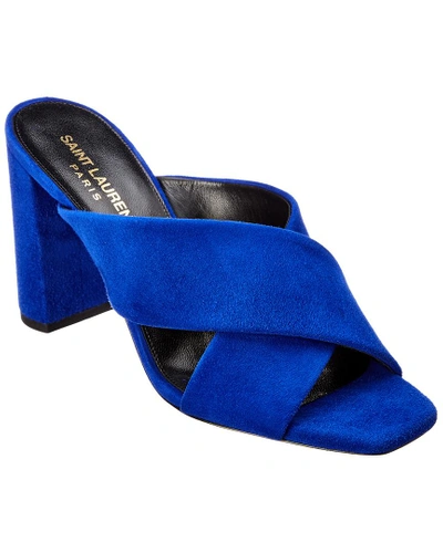 Saint Laurent Loulou 95 Suede Mule In Blue