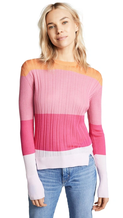 Tome Colorblock Crew Neck Sweater In Pink/orange