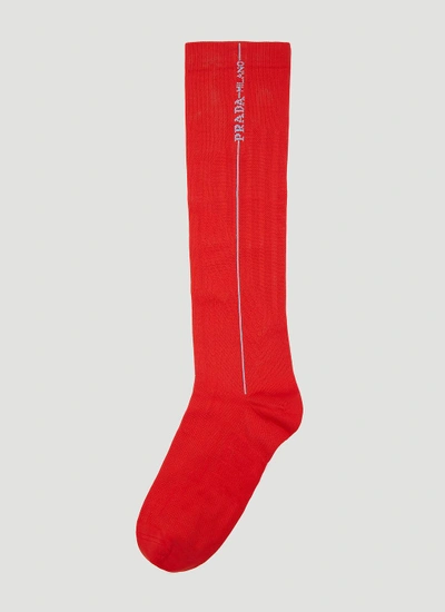 Prada Mid-calf Logo Socks In Red