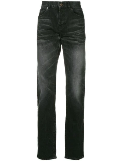 Saint Laurent Faded Slim-leg Jeans In Black