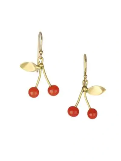 Annette Ferdinandsen Red Coral & 18k Yellow Gold Cherry Drop Earrings