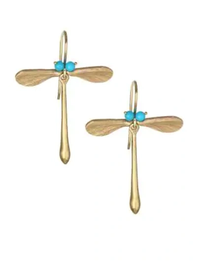 Annette Ferdinandsen Sleeping Beauty Turquoise & 14k Yellow Gold Dragonfly Earrings