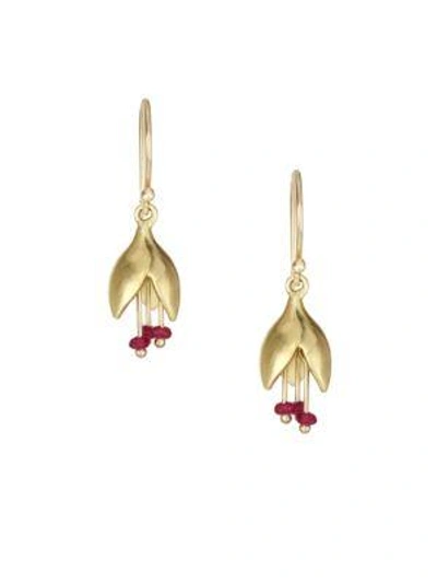 Annette Ferdinandsen Ruby & 14k Yellow Gold Flower Bud Drop Earrings