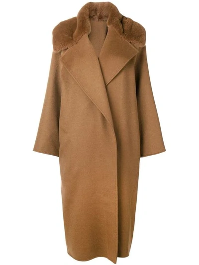 Liska Mink Fur Collar Coat In Brown