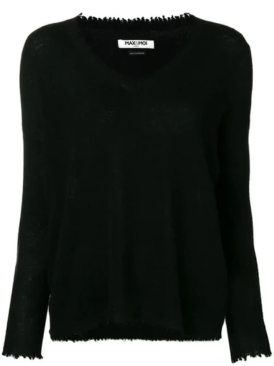 Max & Moi Cashmere Frayed V In Black