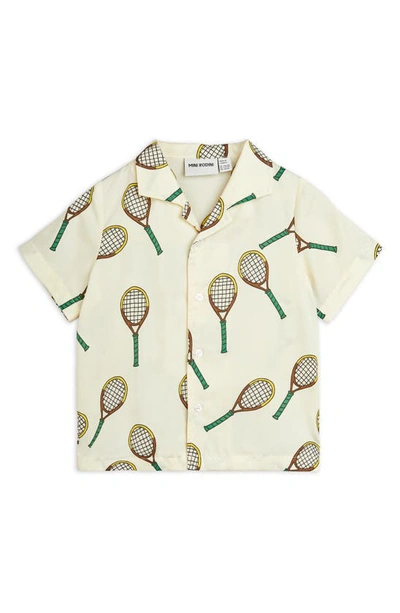 Mini Rodini Kids' Tennis Print Camp Shirt In Off White