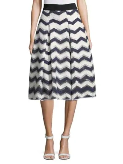 Milly Chevron Inverted Pleat Skirt In Navy