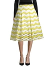 Milly Chevron Inverted Pleat Skirt In Citron