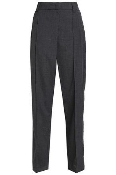 Brunello Cucinelli Woman Pleated Wool Straight-leg Pants Dark Gray