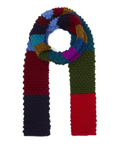 Paul Smith Rainbow Stripe Crochet Scarf In White
