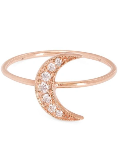 Andrea Fohrman Rose Gold Mini Crescent Moon White Diamond Pavé Ring