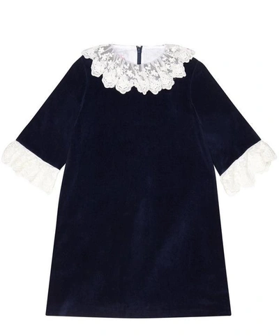 La Coqueta Arjona Velvet Dress 2-8 Years In Navy