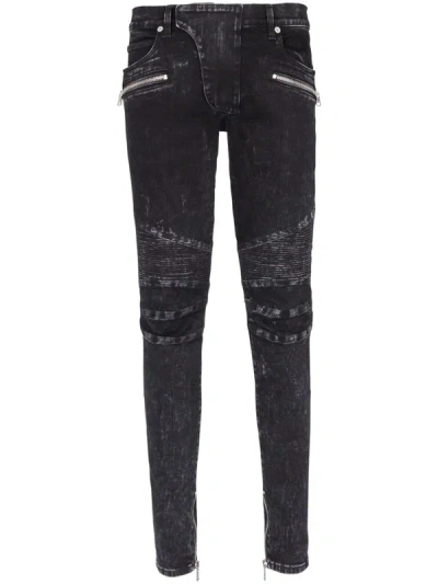 Balmain Slim Jeans With Ribbed Trim In Black