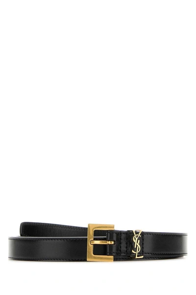 Saint Laurent Cassandre Thin Belt In Black