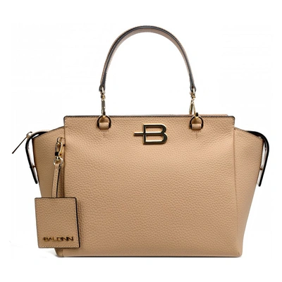 Baldinini Trend Beige Leather Di Calfskin Handbag In Brown