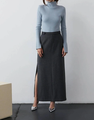 Crescent Cecy Wool Blend Maxi Skirt In Charcoal In Pink