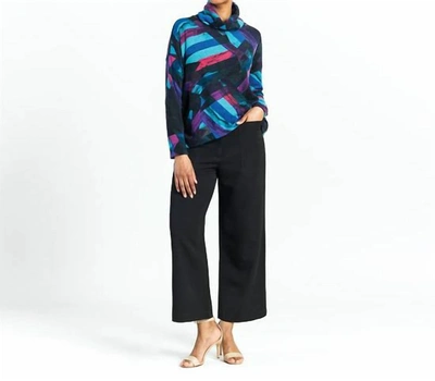 Clara Sunwoo Ribbon Print Turtleneck Sweater W/tipped Hem In Turquoise Multi