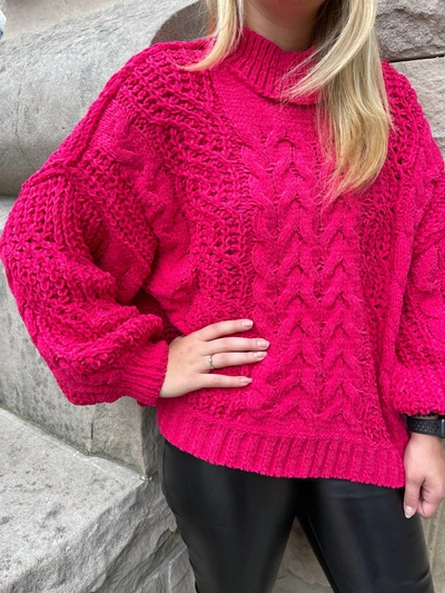Pol Lily Mock Neck Sweater In Magenta In Pink