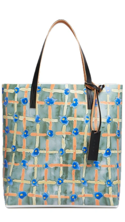 Marni Tribeca Shopping Bag With Saraband Print In Green